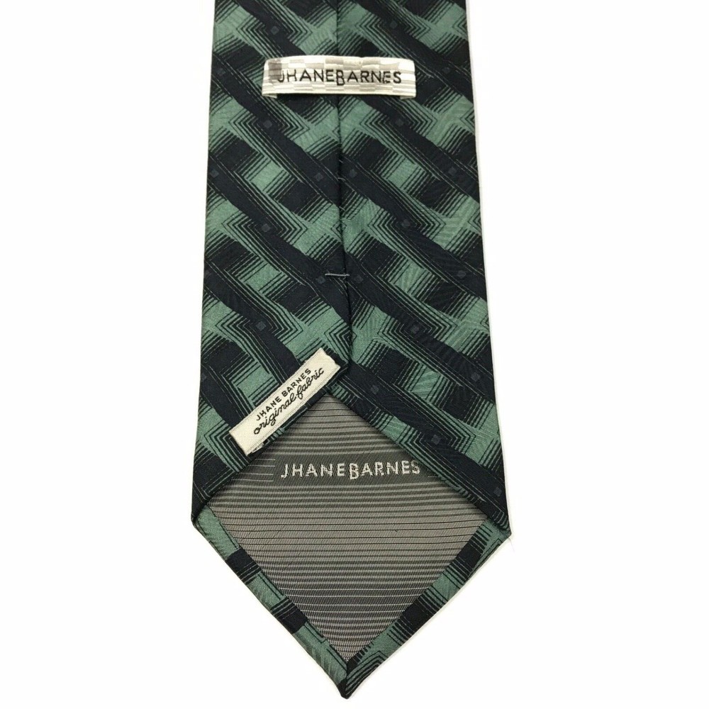 Jhane Barnes 100% Silk Tie Men's Green Black Geometric Designer Necktie Japan - Picture 7 of 10